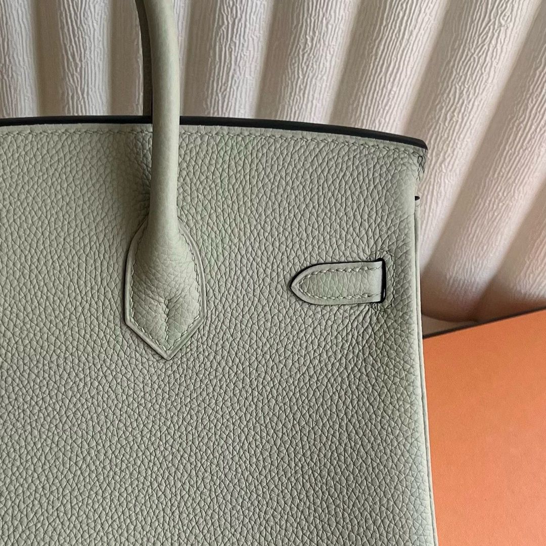 Hermes Birkin 25 Retourne Handmade Bag in Sauge Clemence Leather - Image 8