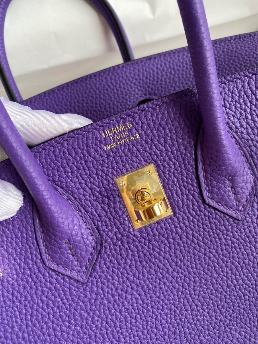 Hermes Birkin 25 Retourne Handmade Bag In Violet Clemence Leather - Image 7