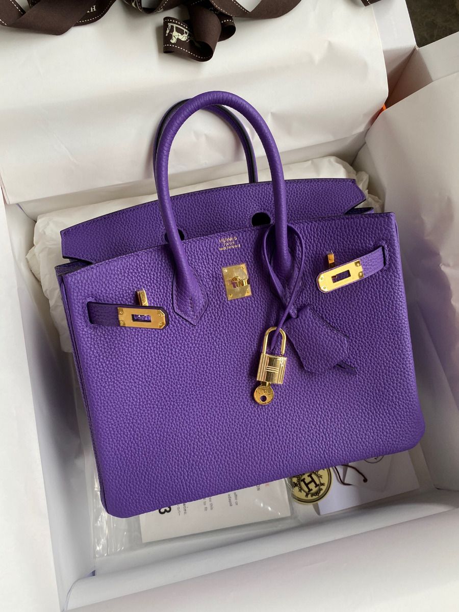 Hermes Birkin 25 Retourne Handmade Bag In Violet Clemence Leather - Image 9