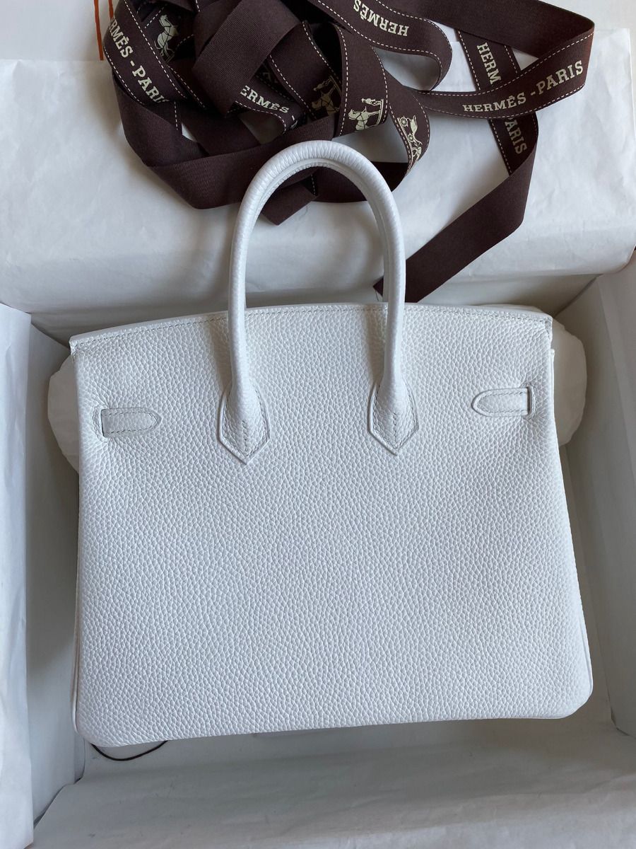 Hermes Birkin 25 Retourne Handmade Bag In White Clemence Leather - Image 3