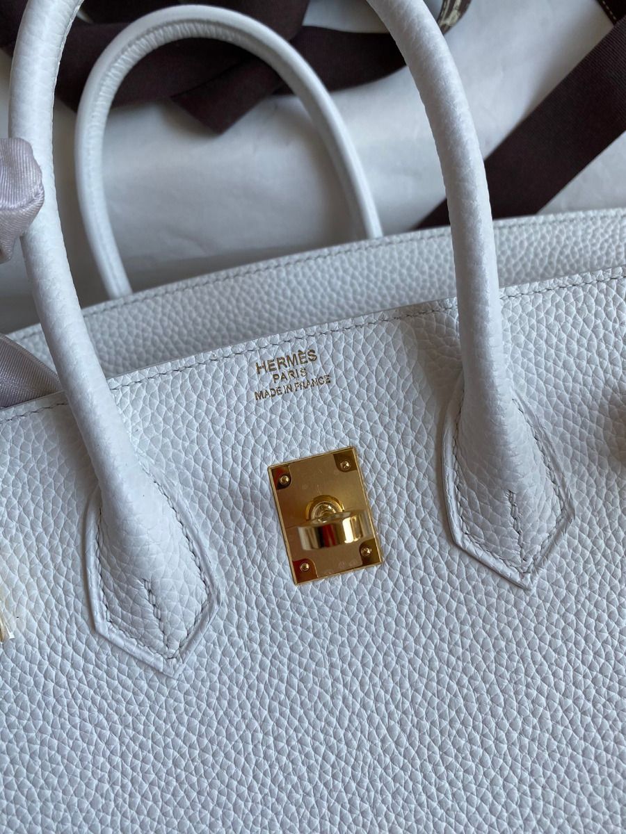 Hermes Birkin 25 Retourne Handmade Bag In White Clemence Leather - Image 7