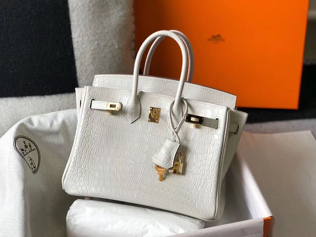 Hermes Birkin 25cm Bag In White Embossed Crocodile Leather - Image 4