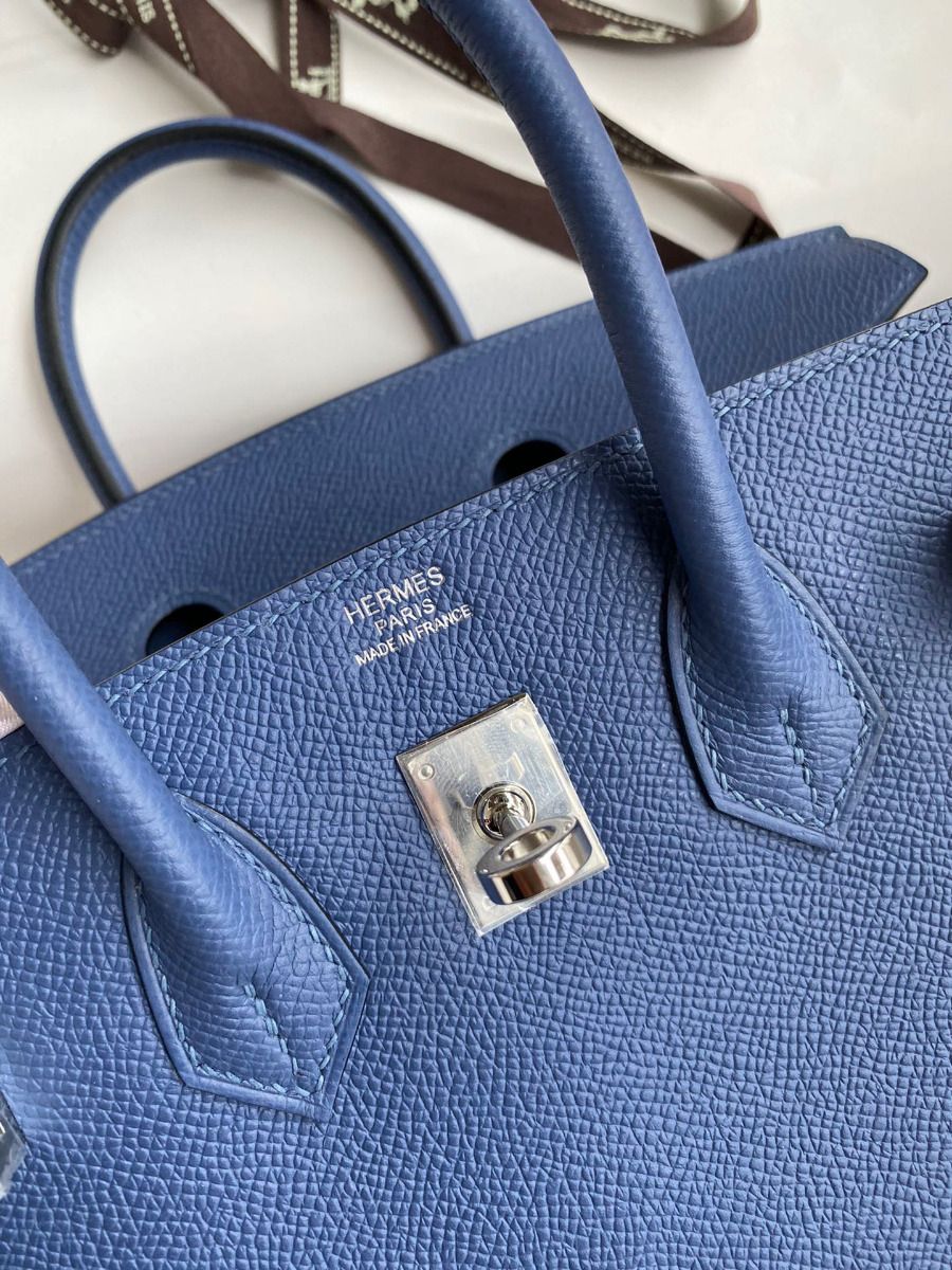 Hermes Birkin 25 Retourne Handmade Bag In Blue Agate Epsom Calfskin - Image 7