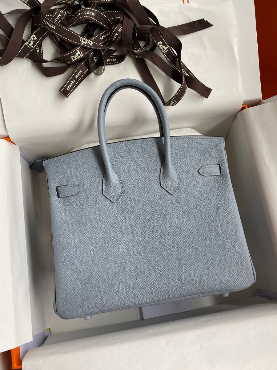 Hermes Birkin 25 Retourne Handmade Bag In Blue Lin Epsom Calfskin - Image 3