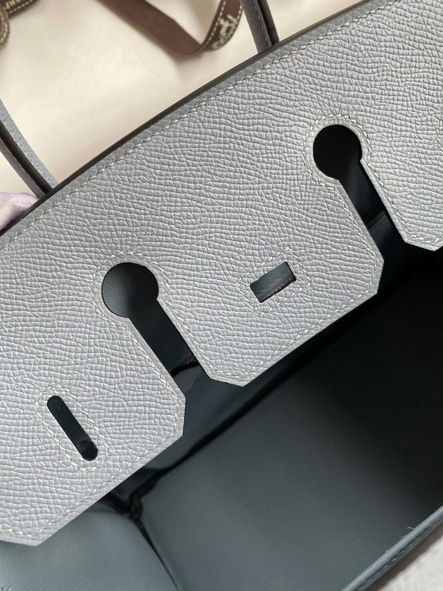 Hermes Birkin 25 Retourne Handmade Bag In Blue Lin Epsom Calfskin - Image 10