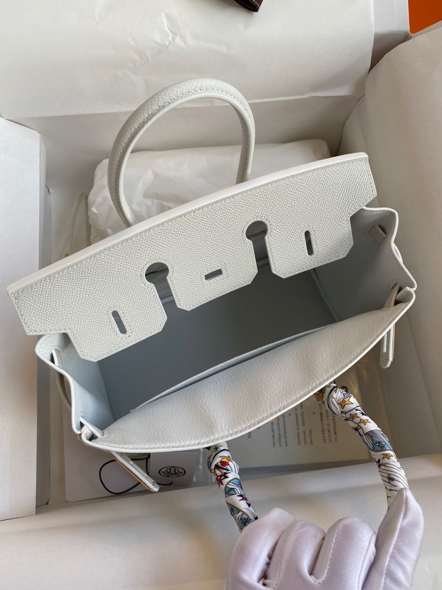 Hermes Birkin 25 Handmade Bag In White Epsom Calfskin - Image 8