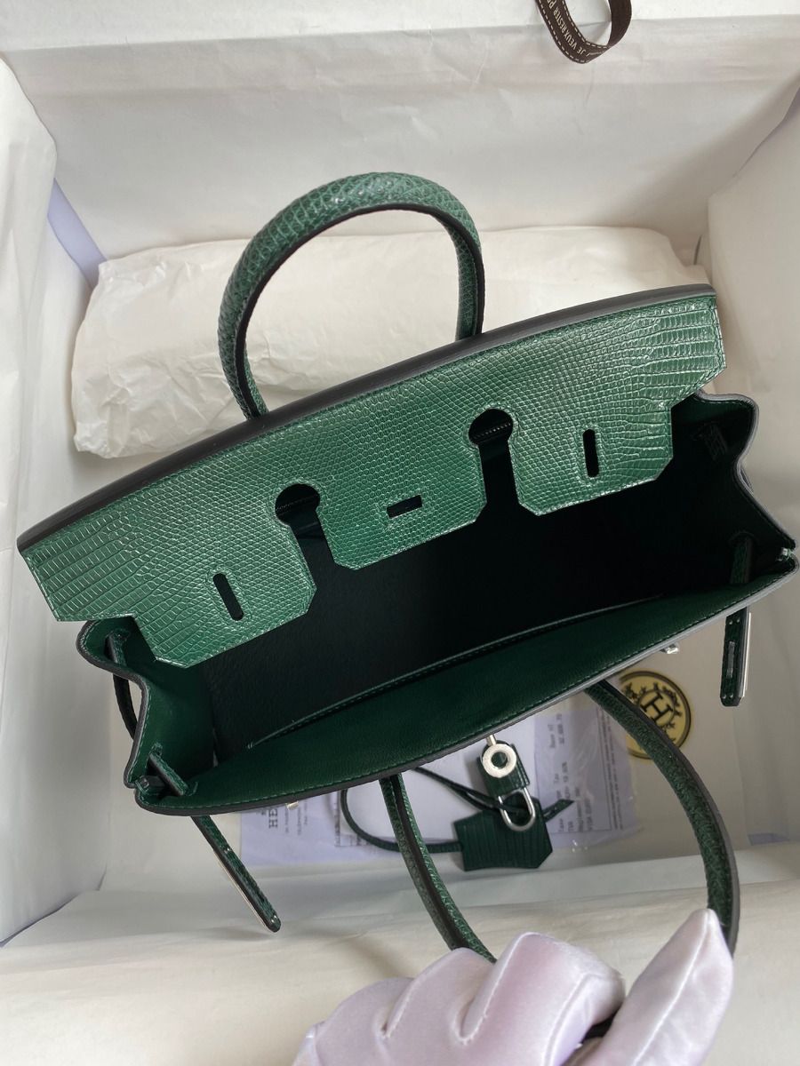 Hermes Birkin 25 Retourne Handmade Bag In Malachite Lizard Leather - Image 8