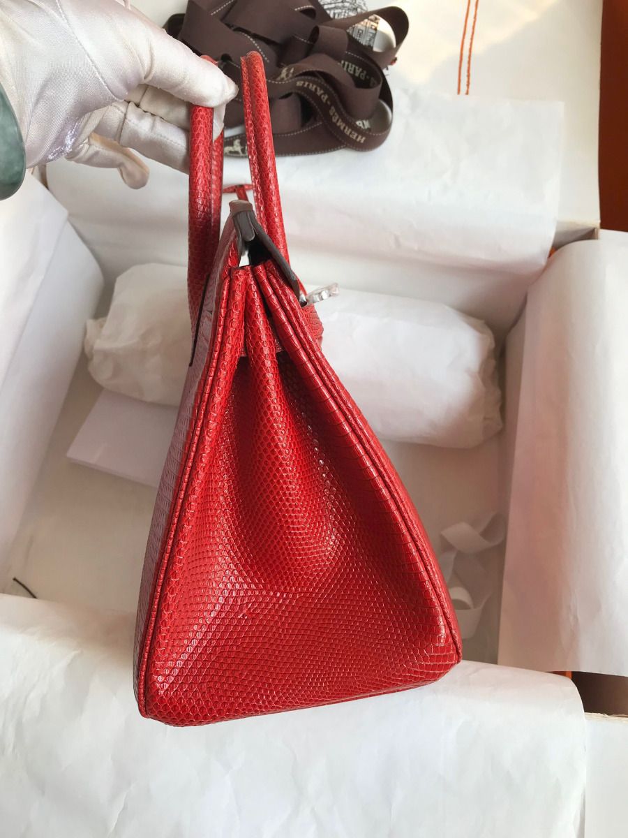 Hermes Birkin 25 Retourne Handmade Bag In Red Lizard Leather - Image 6