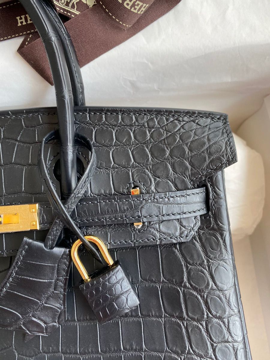 Hermes Birkin 25 Handmade Bag In Black Crocodile Niloticus Matte Skin - Image 4
