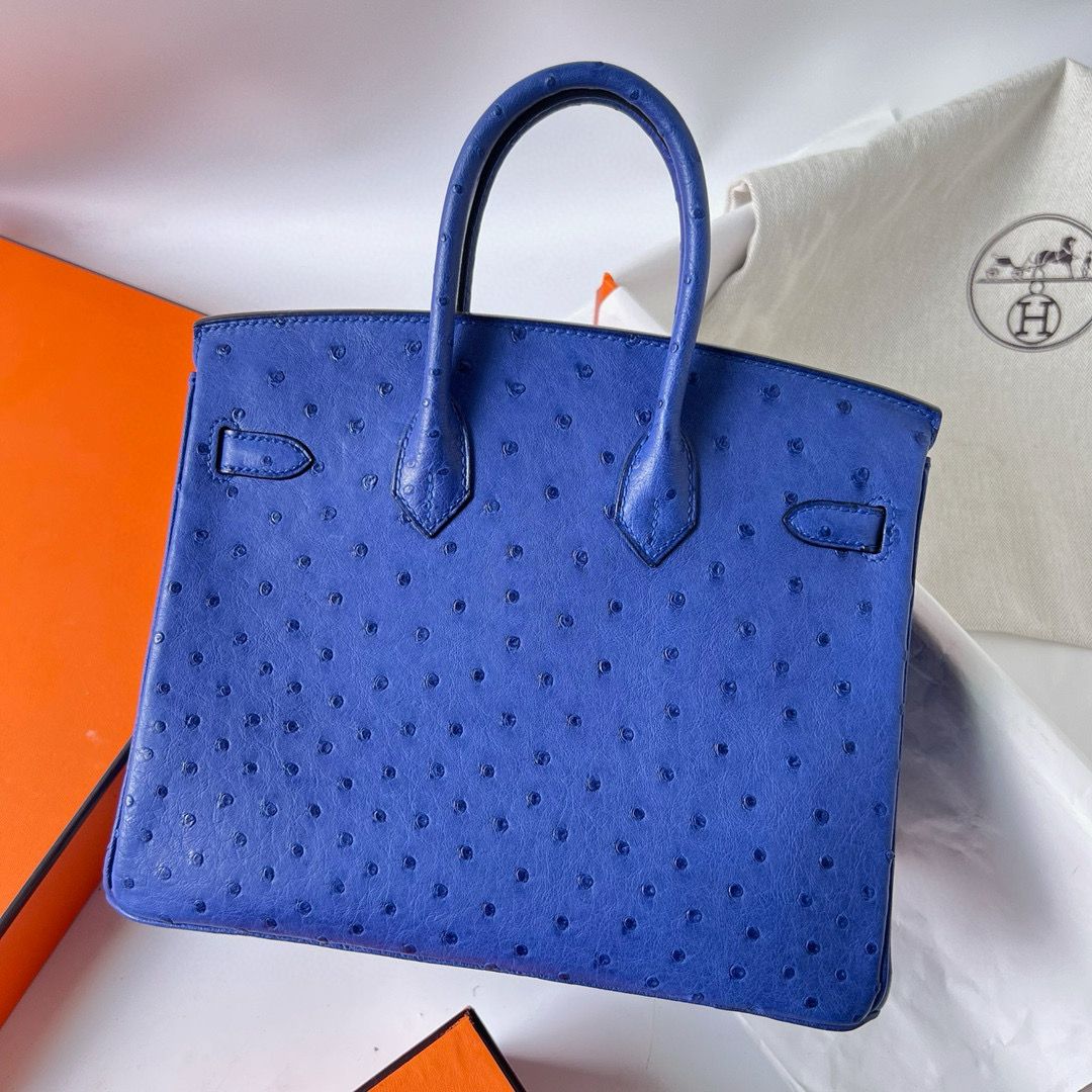 Hermes Birkin 25 Retourne Handmade Bag In Blue Zellige Ostrich Leather - Image 6