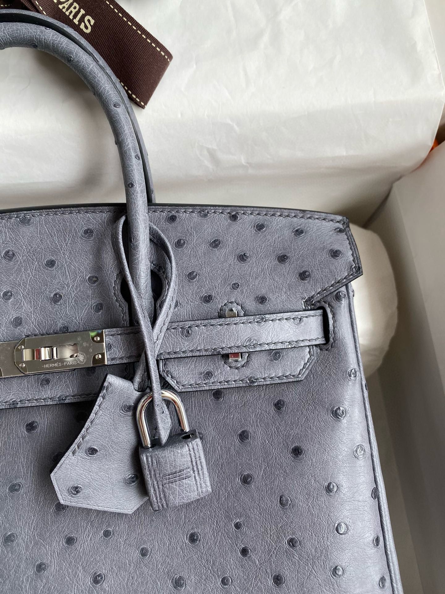 Hermes Birkin 25 Retourne Handmade Bag in Gris Agate Ostrich Leather - Image 4