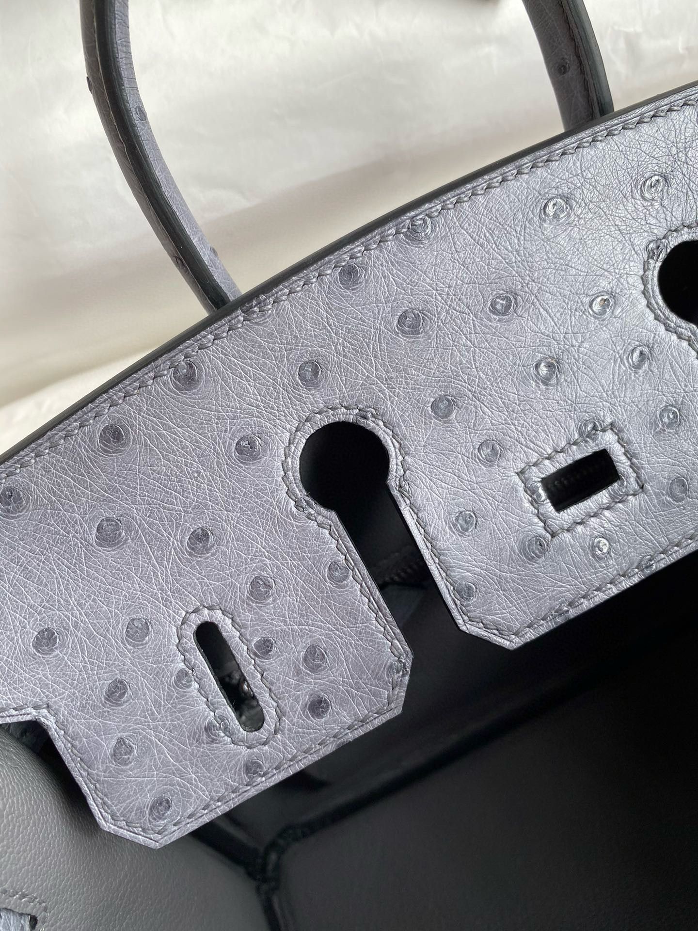 Hermes Birkin 25 Retourne Handmade Bag in Gris Agate Ostrich Leather - Image 9