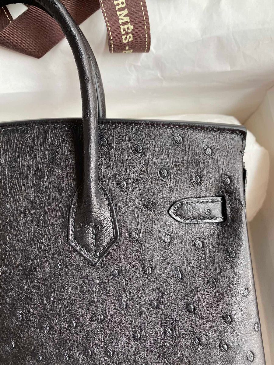 Hermes Birkin 25 Retourne Handmade Bag In Black Ostrich Leather - Image 4