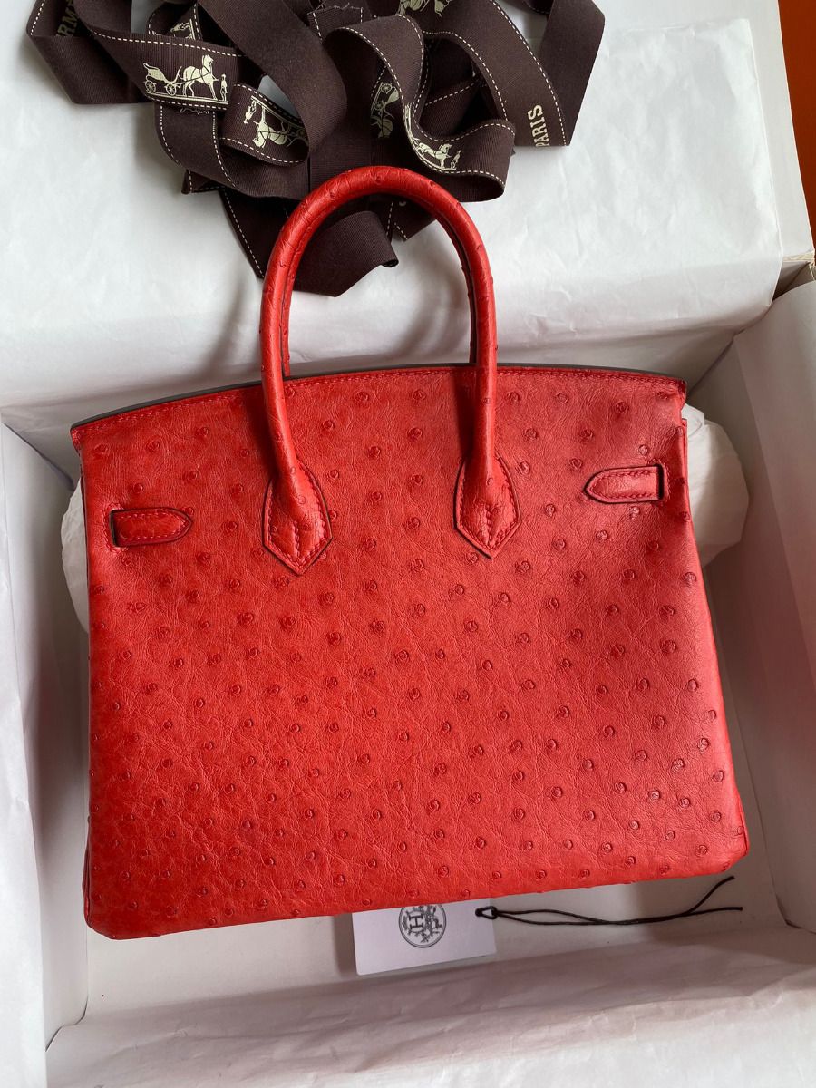 Hermes Birkin 25 Retourne Handmade Bag In Red Ostrich Leather - Image 3