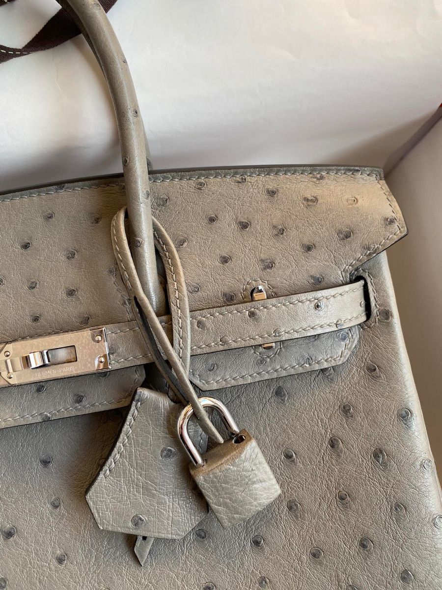 Hermes Birkin 25 Retourne Handmade Bag In Gris Tourterelle Ostrich Leather - Image 4