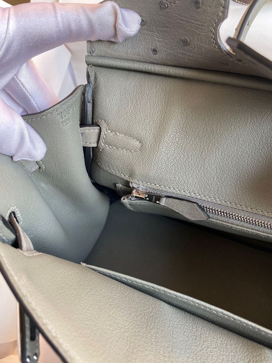 Hermes Birkin 25 Retourne Handmade Bag In Gris Tourterelle Ostrich Leather - Image 9