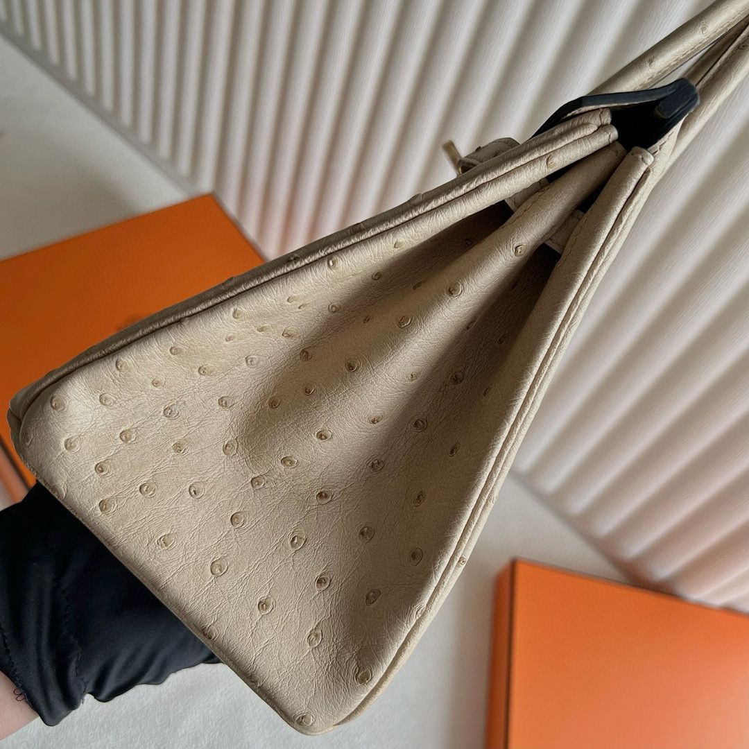 Hermes Birkin 25 Retourne Handmade Bag In Trench Ostrich Leather - Image 6