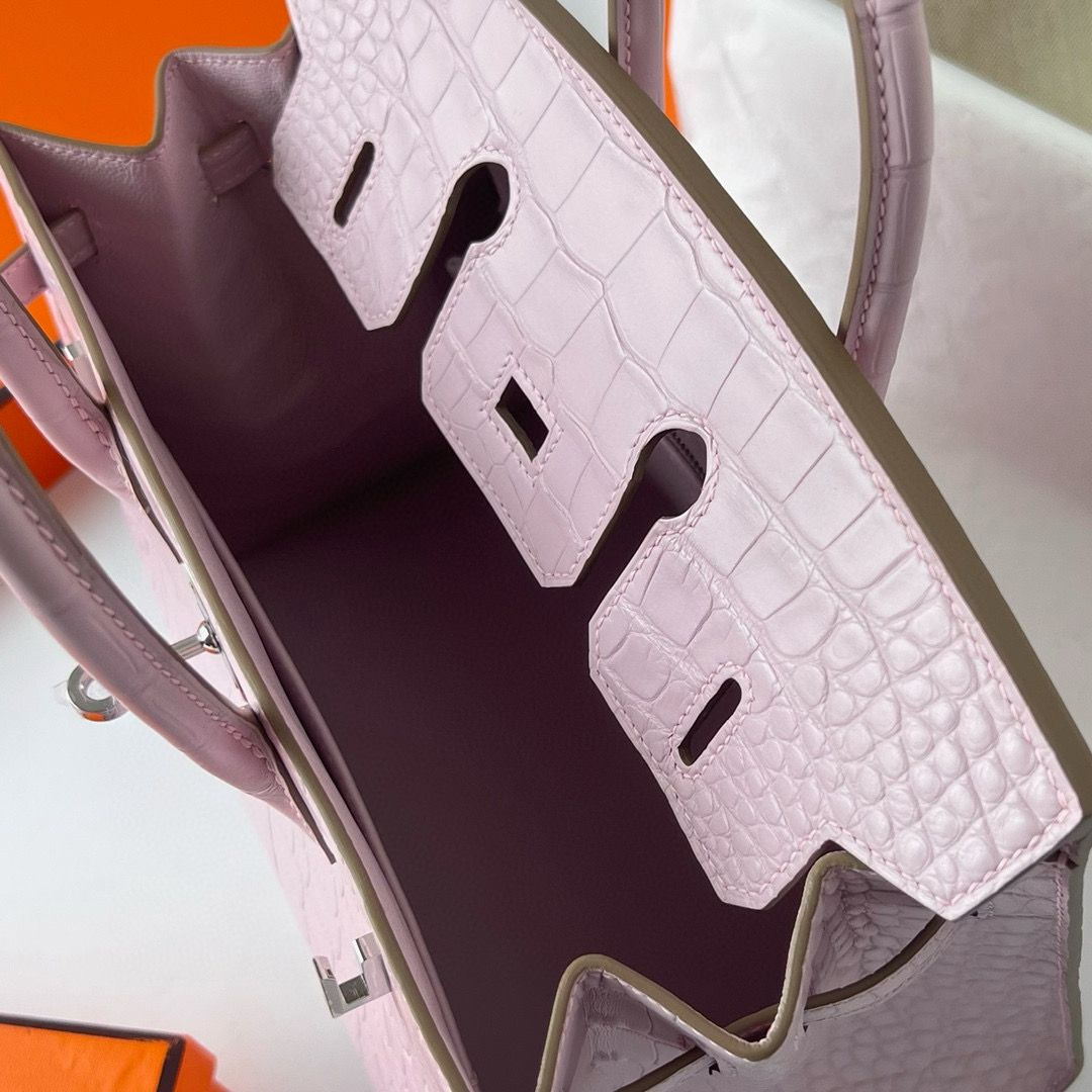 Hermes Birkin 25 Sellier Handmade Bag in Mauve Pale Matte Alligator Leather - Image 4