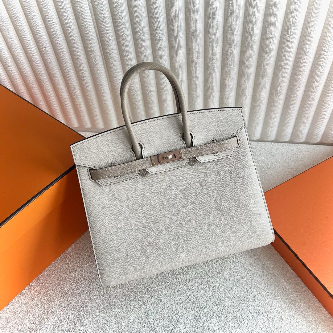 Hermes HSS Birkin 25 Sellier Bag in Craie and Grey Epsom Calfskin - Image 3