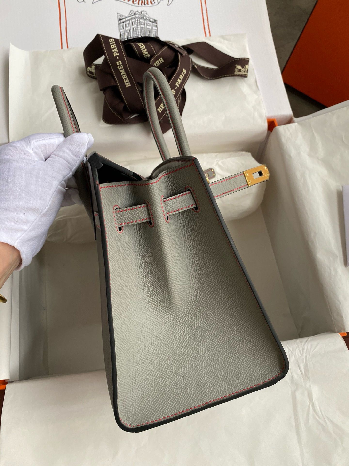 Hermes HSS Birkin 25 Sellier Bag in Etain and Gris Mouette Epsom Calfskin - Image 6