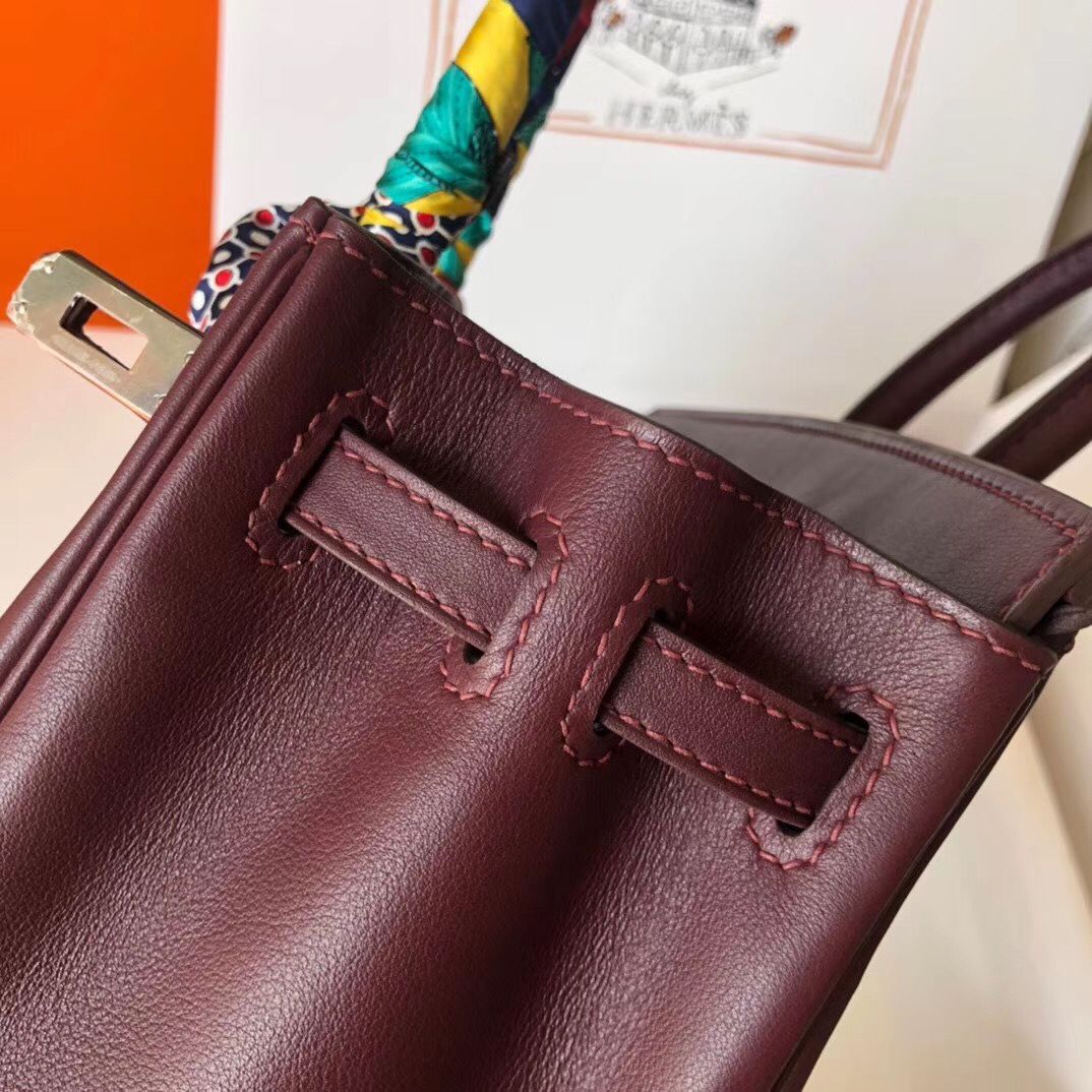 Hermes Birkin 25 Handmade Bag In Burgundy Swift Leather - Image 5