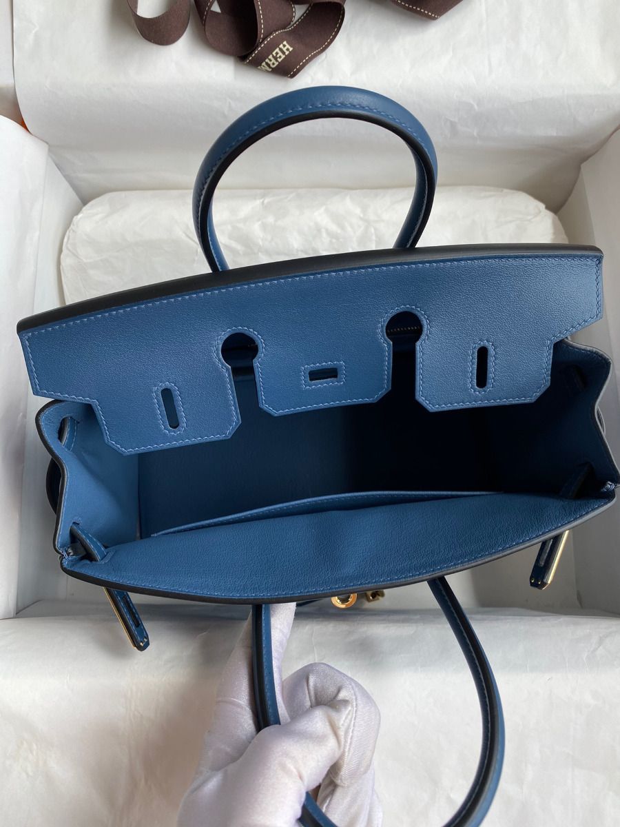 Hermes Birkin 25 Retourne Handmade Bag In Deep Blue Swift Calfskin - Image 8