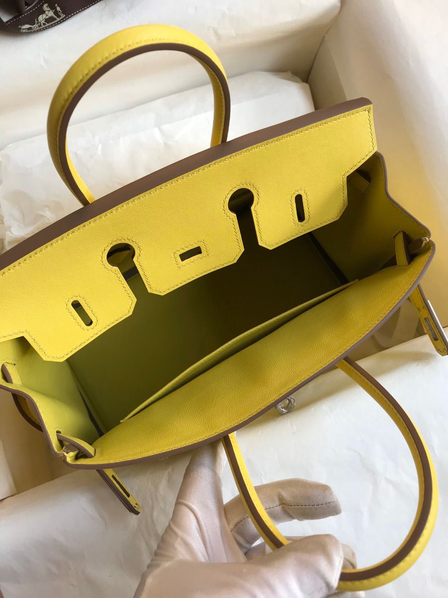 Hermes Birkin 25 Retourne Handmade Bag In Lime Swift Calfskin - Image 7