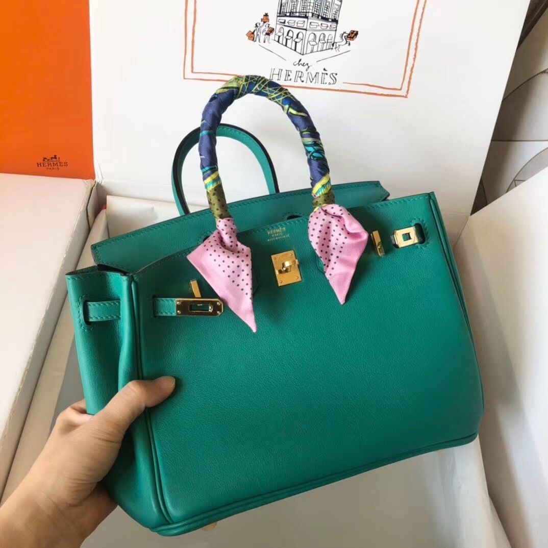 Hermes Birkin 25 Handmade Bag In Malachite Swift Leather - Image 9