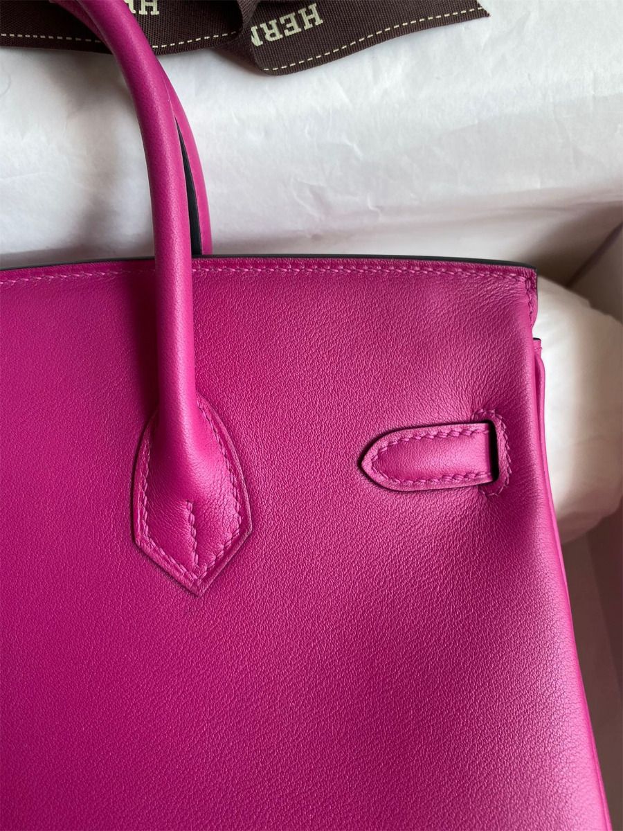 Hermes Birkin 25 Retourne Handmade Bag In Rose Purple Swift Calfskin - Image 5