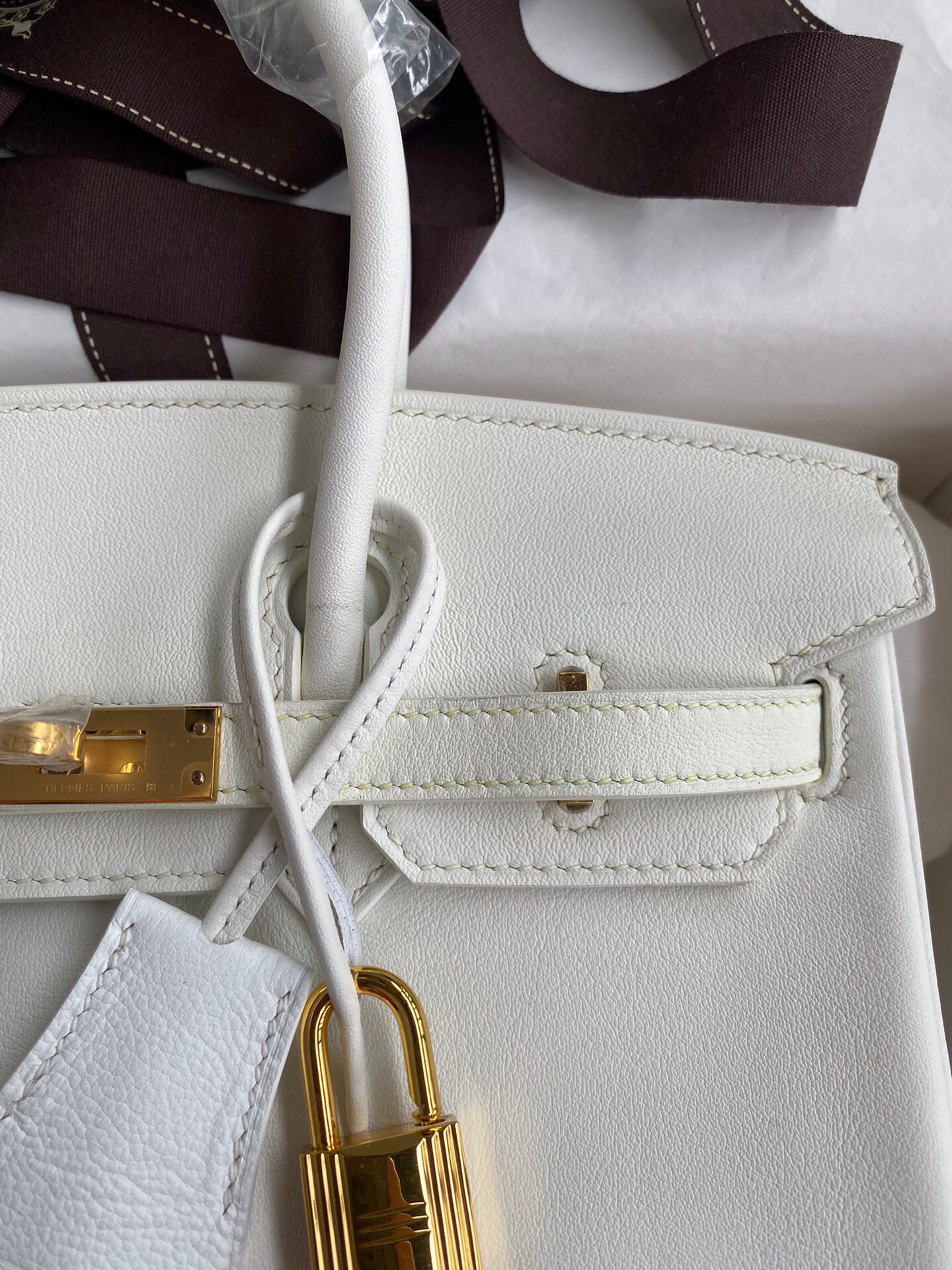 Hermes Birkin 25 Retourne Handmade Bag In White Swift Calfskin - Image 4