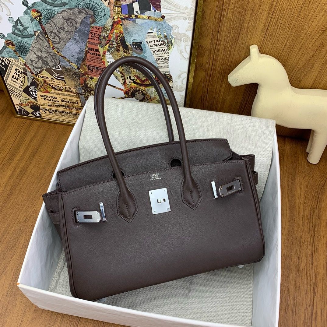 Hermes Shoulder Birkin Light 29 Bag in Ebene Swift Calfskin - Image 10