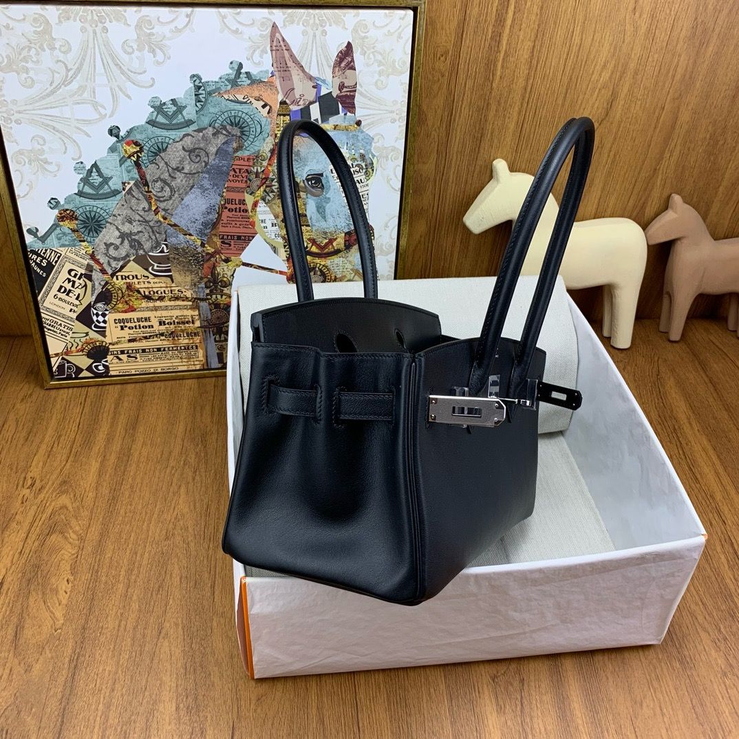 Hermes Shoulder Birkin Light 29 Bag in Black Swift Calfskin - Image 8
