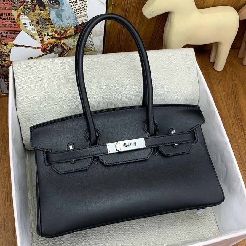 Hermes Shoulder Birkin Light 29 Bag in Black Swift Calfskin - Image 10