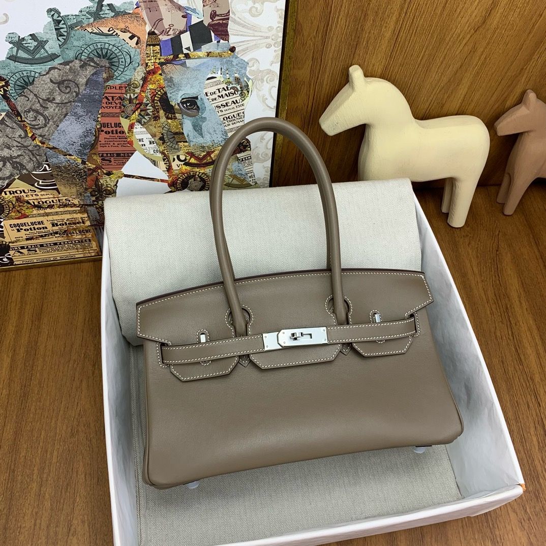 Hermes Shoulder Birkin Light 29 Bag in Taupe Swift Calfskin - Image 4