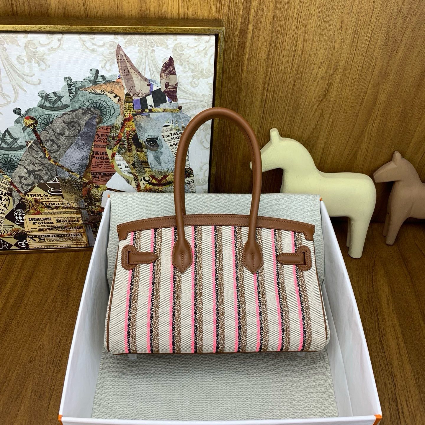 Hermes Shoulder Birkin Light 29 Bag in Toile and Gold Swift Leather - Image 8