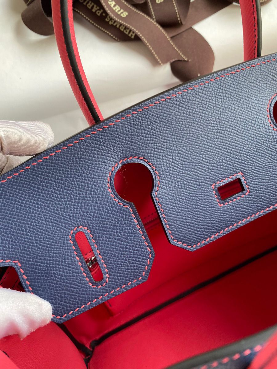 Hermes HSS Birkin 30 Bicolor Bag in Blue Saphir and Rose Lipstick Epsom Calfskin - Image 9