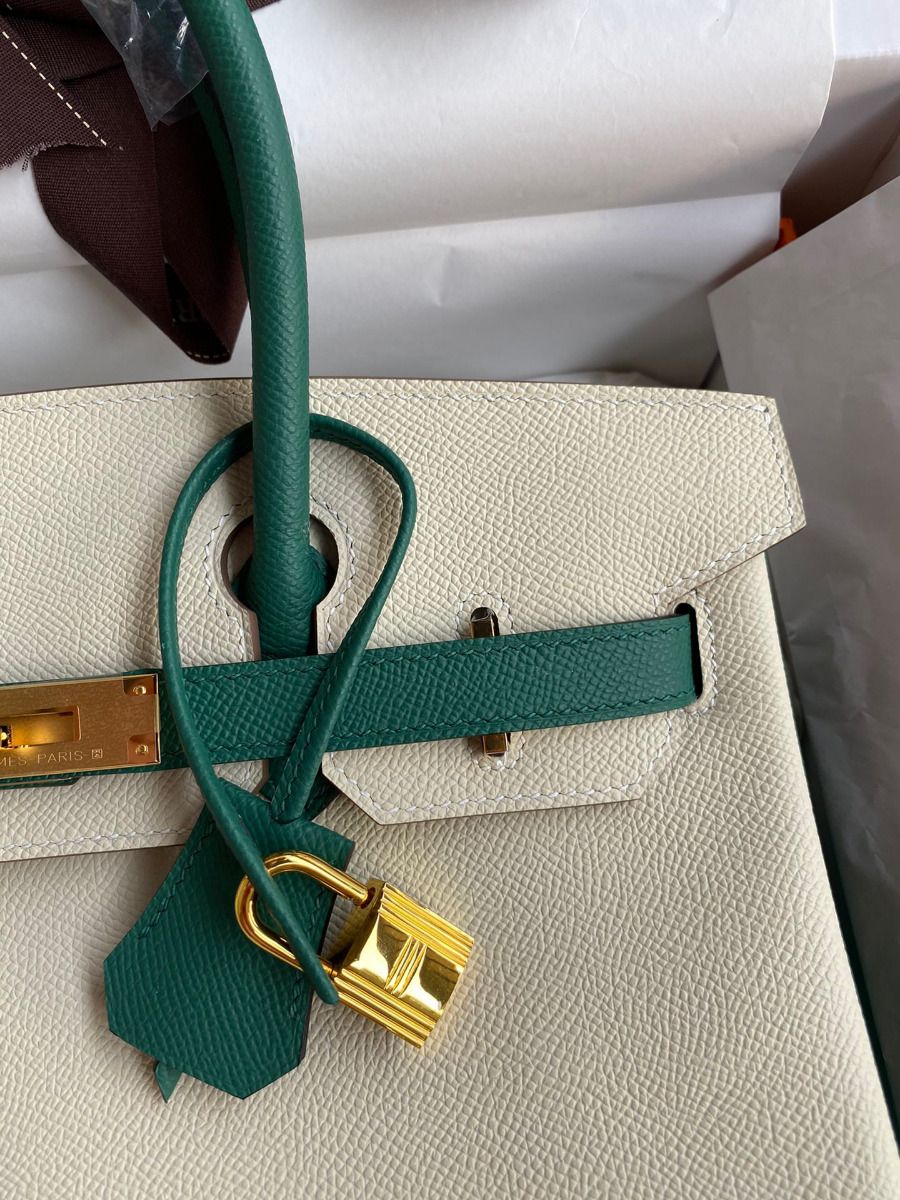 Hermes HSS Birkin 30 Bicolor Bag in Craie and Malachite Epsom Calfskin - Image 4
