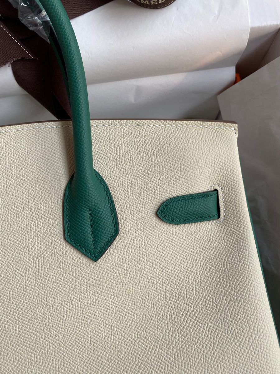 Hermes HSS Birkin 30 Bicolor Bag in Craie and Malachite Epsom Calfskin - Image 5