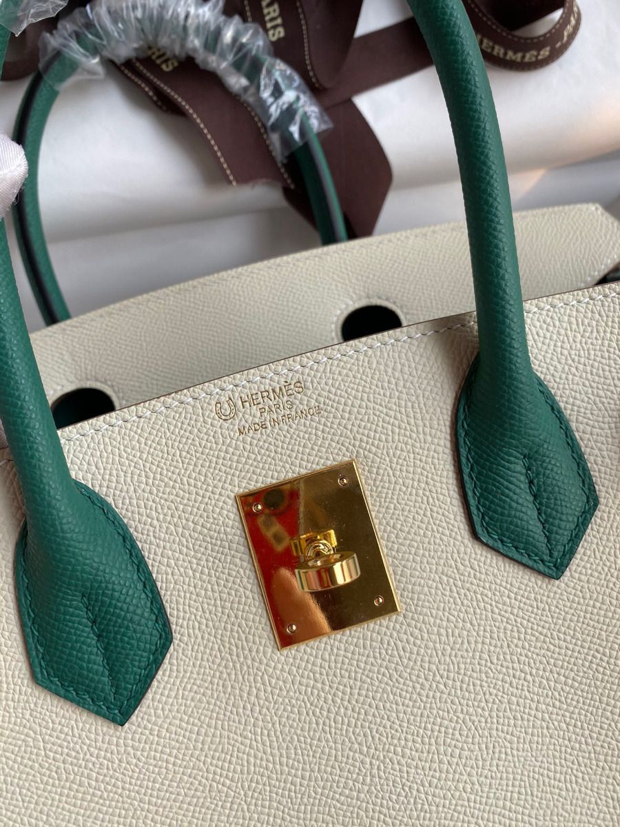 Hermes HSS Birkin 30 Bicolor Bag in Craie and Malachite Epsom Calfskin - Image 7