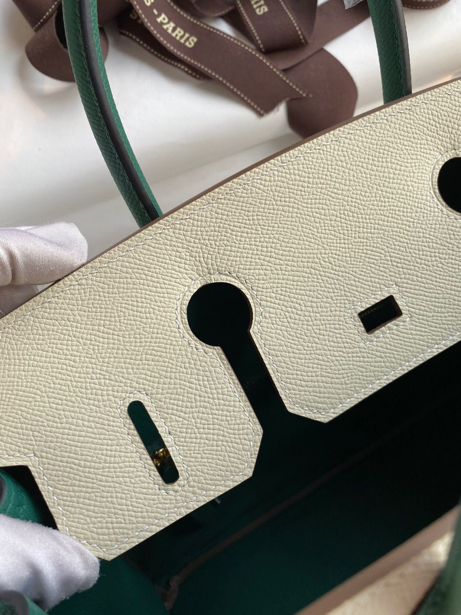 Hermes HSS Birkin 30 Bicolor Bag in Craie and Malachite Epsom Calfskin - Image 8