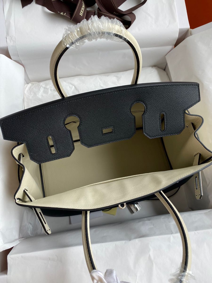 Hermes HSS Birkin 30 Bicolor Bag in Black and Craie Epsom Calfskin - Image 7