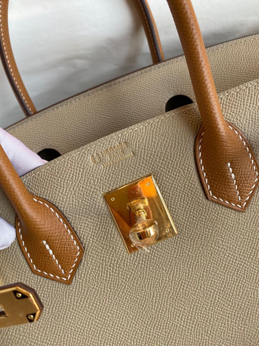 Hermes HSS Birkin 30 Bicolor Bag in Trench and Gold Epsom Calfskin - Image 7