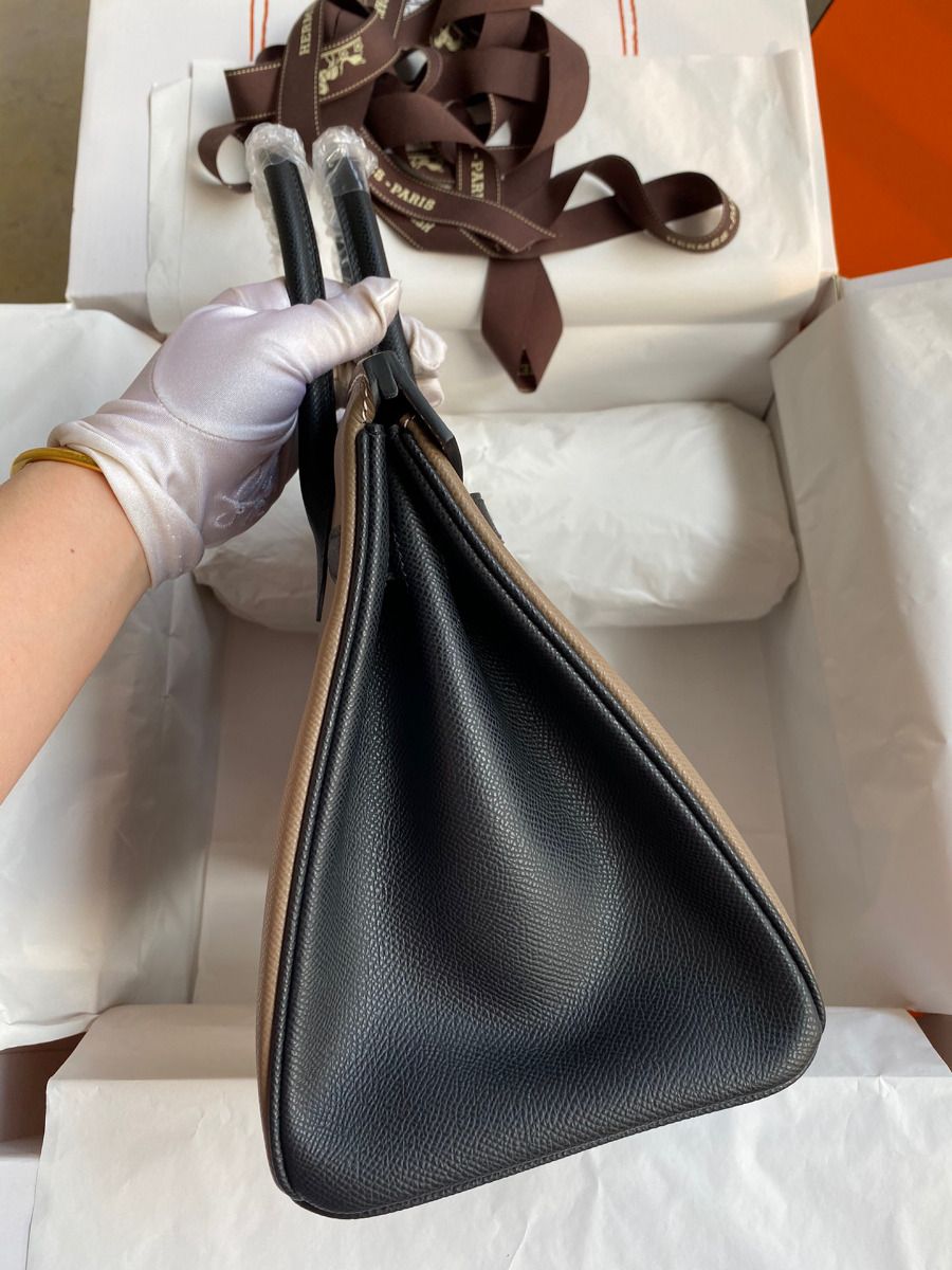 Hermes HSS Birkin 30 Bicolor Bag in Taupe and Black Epsom Calfskin - Image 5