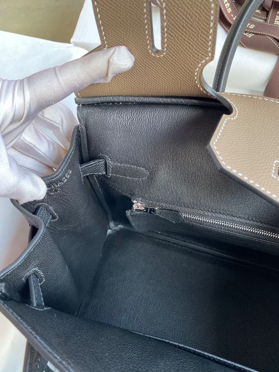 Hermes HSS Birkin 30 Bicolor Bag in Taupe and Black Epsom Calfskin - Image 9