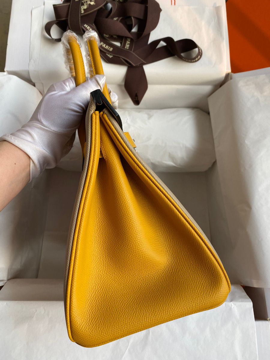 Hermes HSS Birkin 30 Bicolor Bag in Trench and Yellow Epsom Calfskin - Image 6
