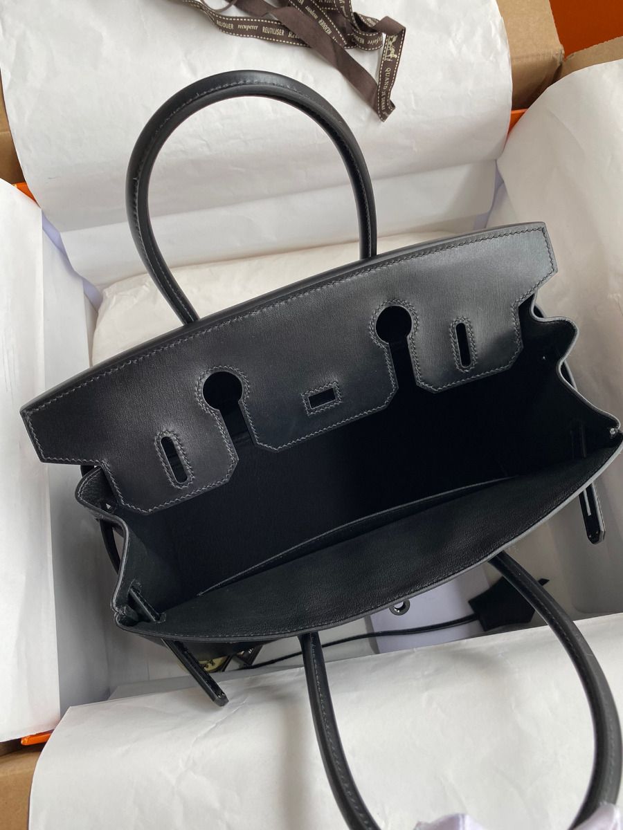 Hermes Birkin 30 Retourne Handmade Bag In Black Box Calfskin - Image 10