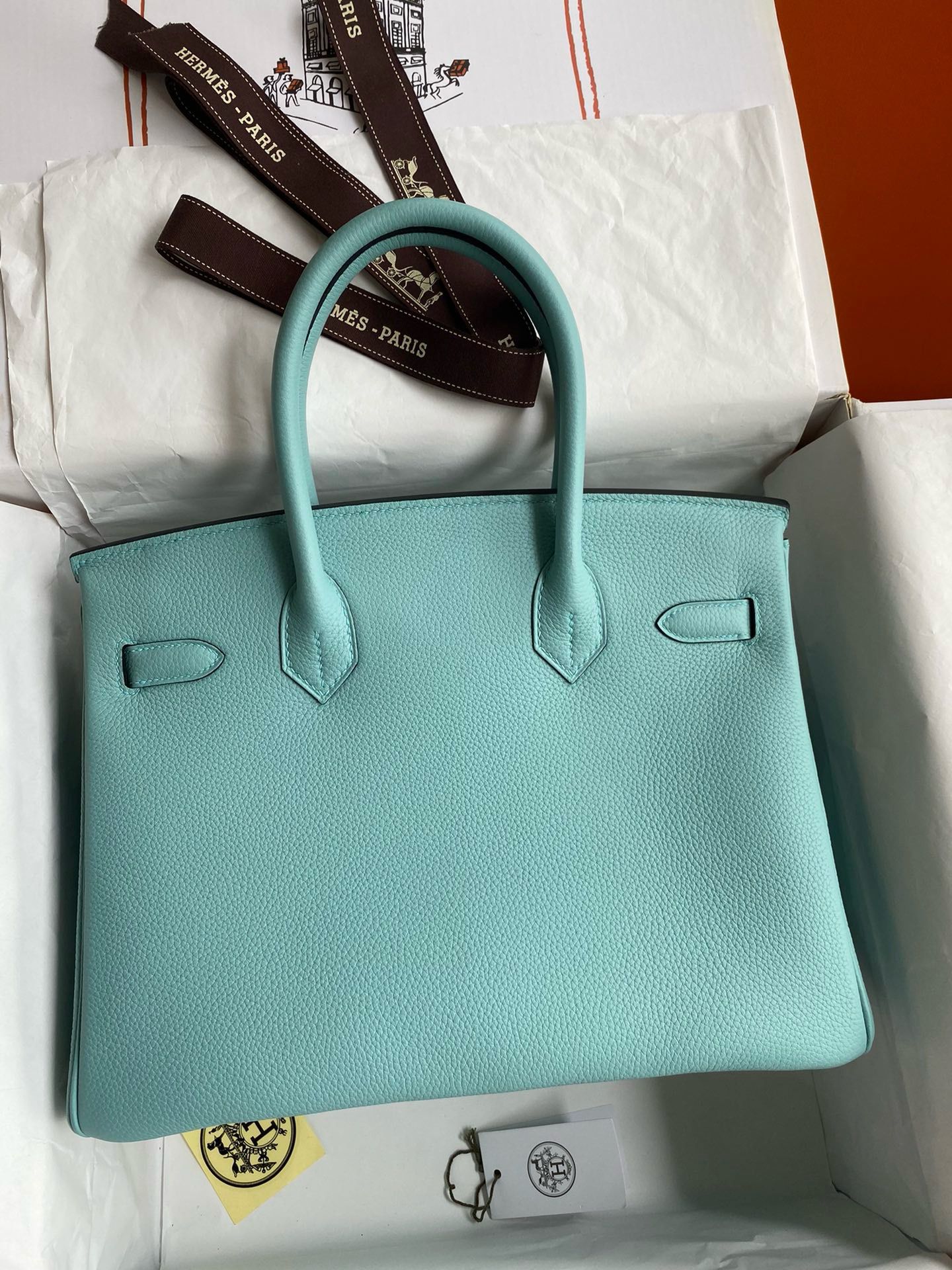 Hermes Birkin 30 Retourne Handmade Bag In Blue Atoll Clemence Leather - Image 3