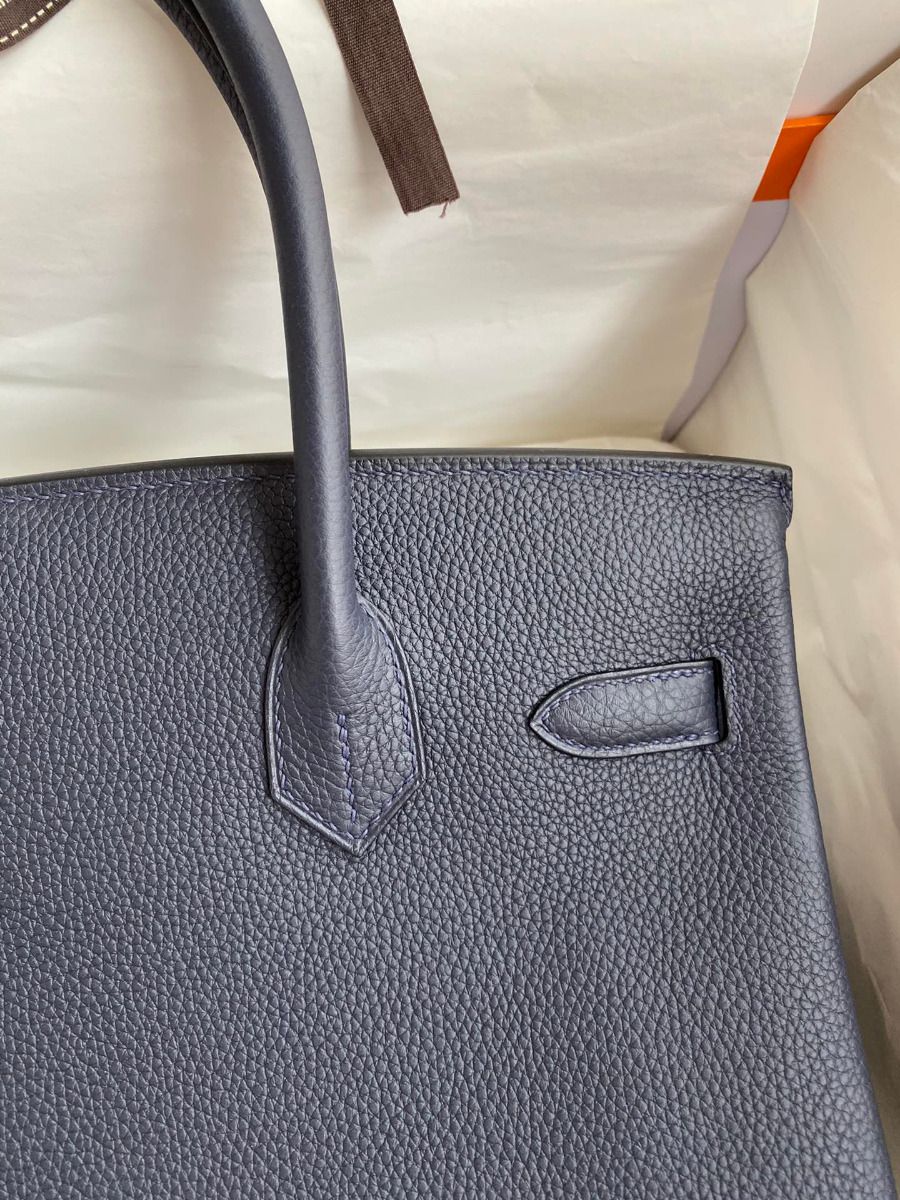 Hermes Birkin 30 Retourne Handmade Bag In Blue Nuit Clemence Leather - Image 5