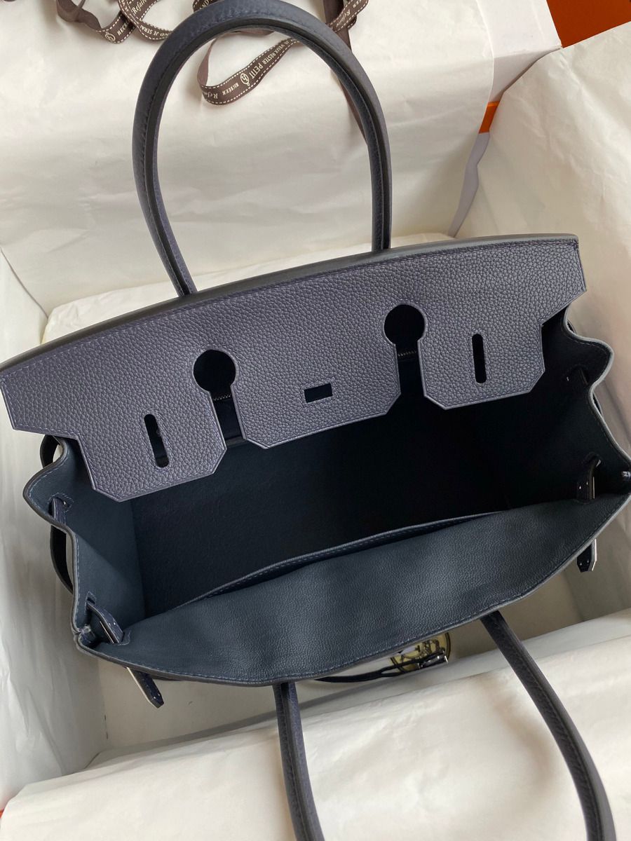 Hermes Birkin 30 Retourne Handmade Bag In Blue Nuit Clemence Leather - Image 8