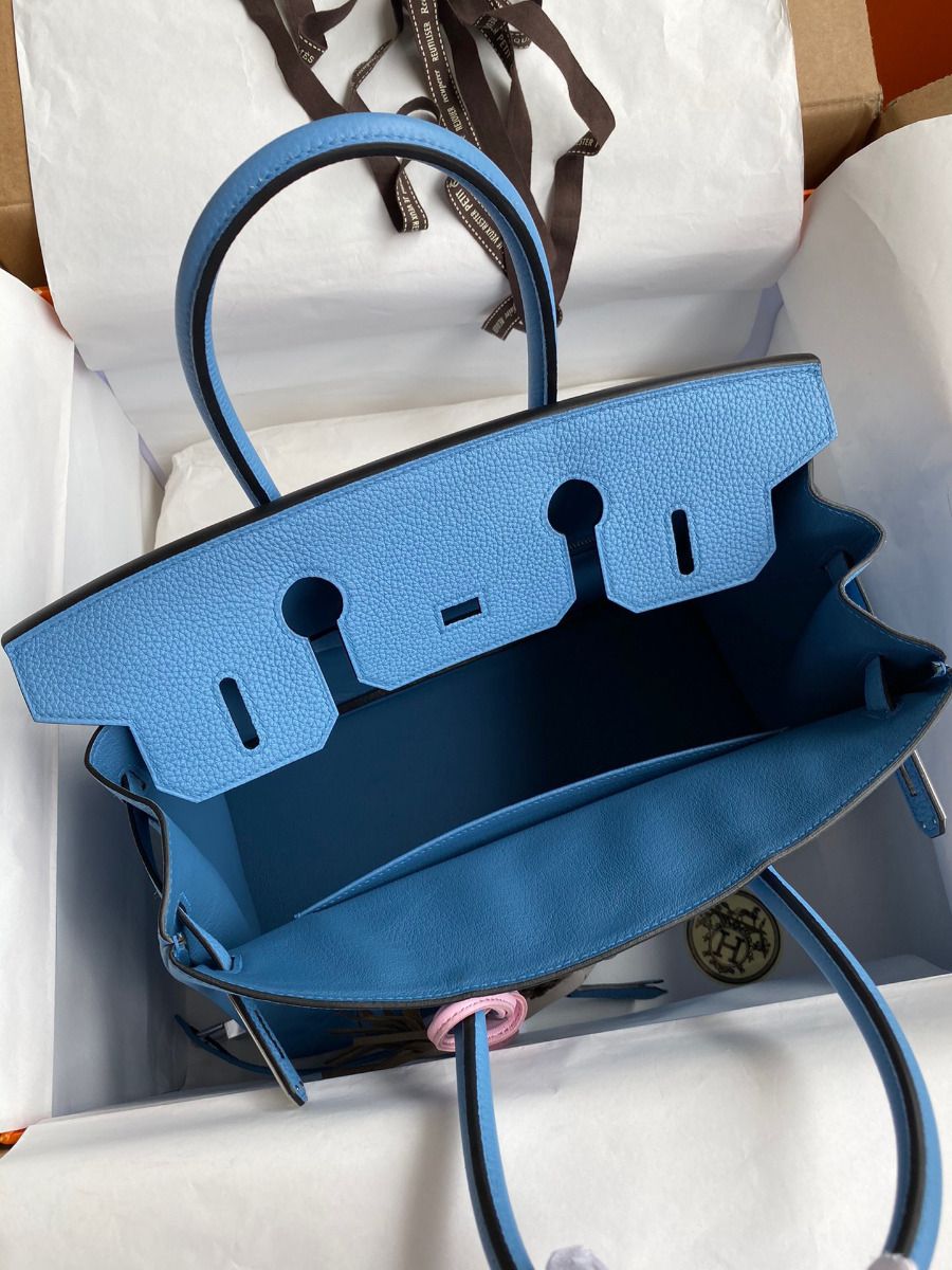 Hermes Birkin 30 Retourne Handmade Bag In Blue Paradise Clemence Leather - Image 7